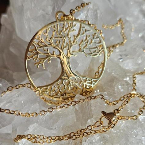 Edelstahl- Halskette Lebensbaum in Gold