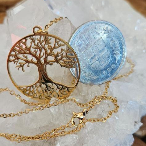 Edelstahl- Halskette Lebensbaum in Gold