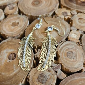 Elegante lange Feder Ohrringe in Gold