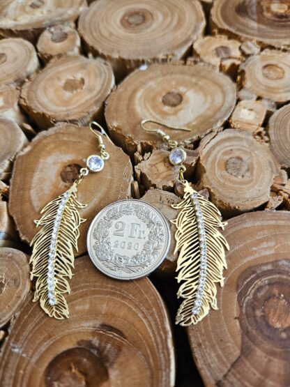 Elegante lange Feder Ohrringe in Gold – Bild 2