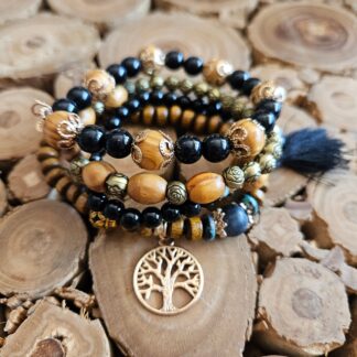 Perlenarmband mit Lebensbaum Anhänger 4er Set