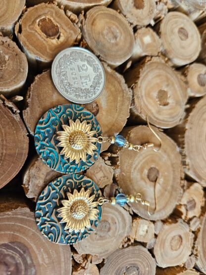 Runde Vintage Sonnenblume Ohrringe – Bild 2