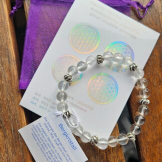 Geschenkset - Bergkristall Armband mit Handy-Stick Blume des Lebens
