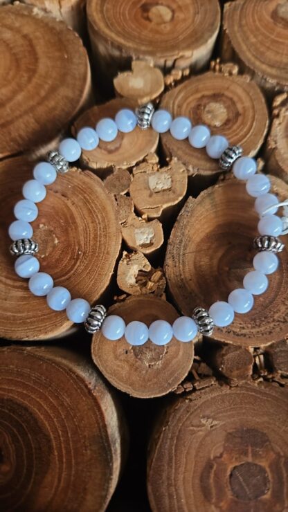 Blauer Chalcedon Armband 6mm und 8mm – Bild 4