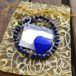 Geschenkset - Lapis Lazuli Armband und Herzstein aus Wasserstein