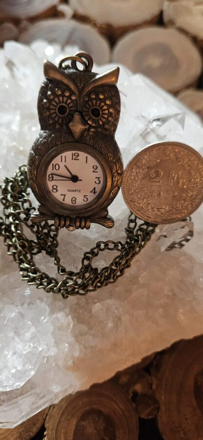 Quarz Taschenuhr mit Eule-Motiv – Bild 2