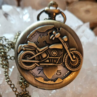 Quarz Taschenuhr mit Motorrad-Motiv