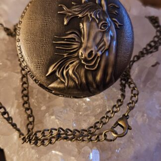 Quarz Taschenuhr mit Pferd-Motiv