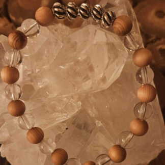 Zanderholz-Armband mit Bergkristall und 5 Edelmetall-Rondellen