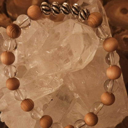 Zanderholz-Armband mit Bergkristall und 5 Edelmetall-Rondellen