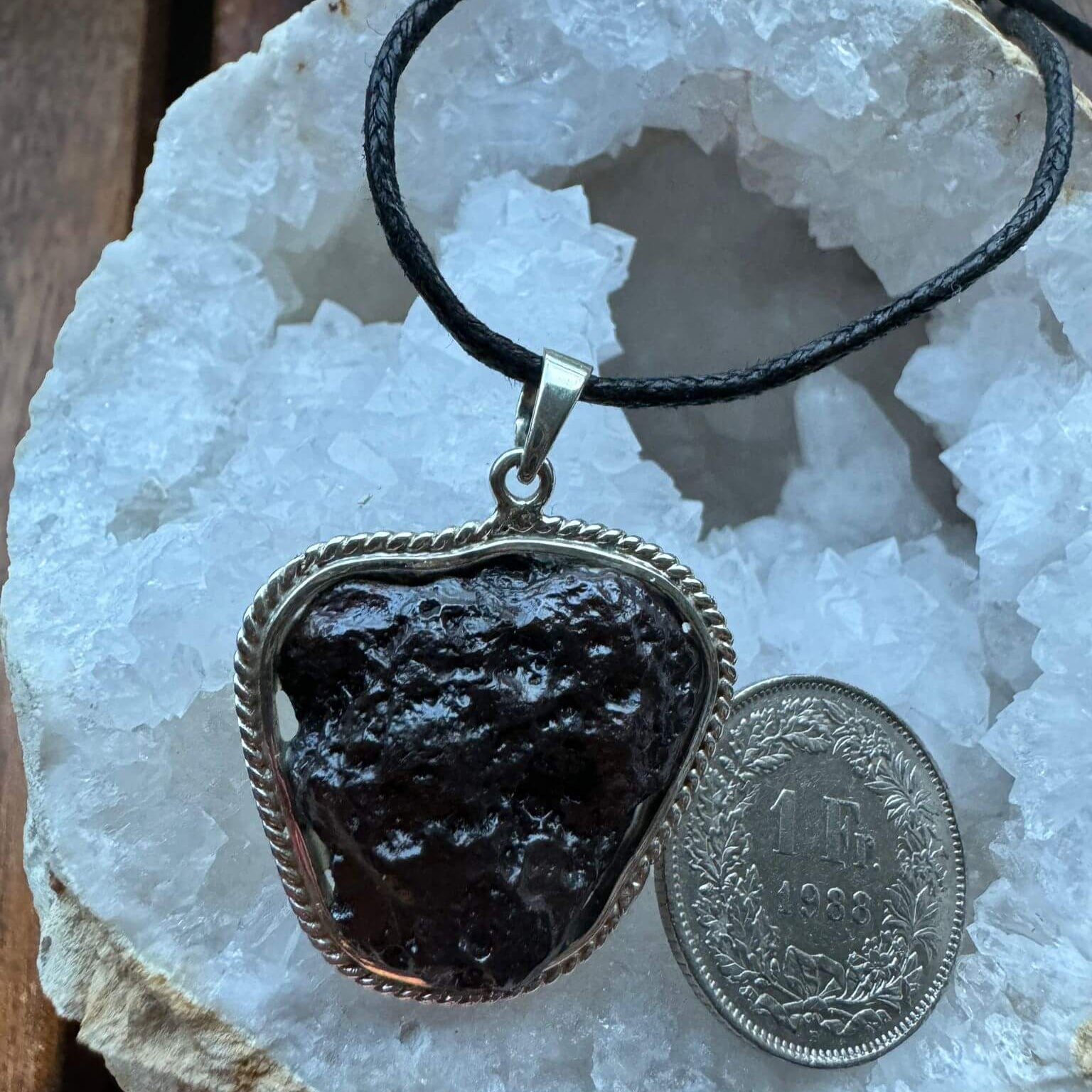 Tsesit mit Silber-Umrandung 925 - Anhänger und Halsband (Unikat) – Bild 3