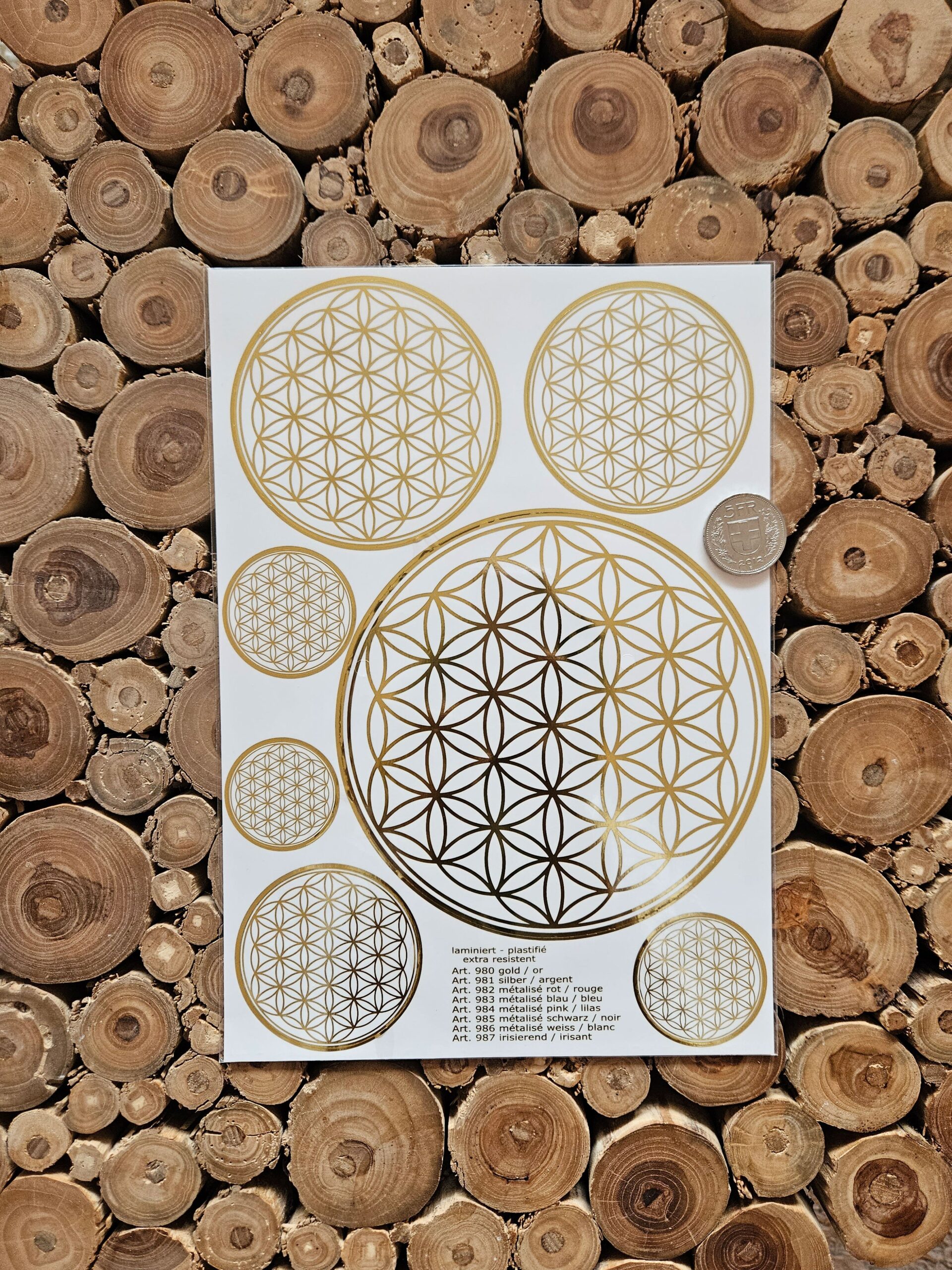 Aufkleber / Sticker Blume des Lebens A4 in Gold – Bild 2